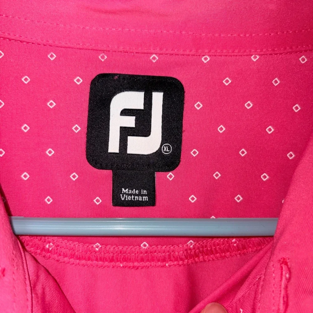 FootJoy Mens XL‎ Pink Diamond Print Performance Golf Polo Shirt Oak Leaves Logo
